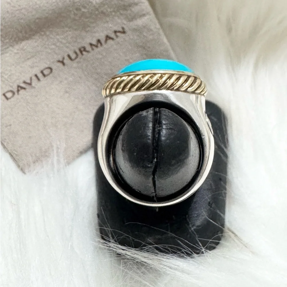 David Yurman 925 18K Gold Turquoise Oval Noblesse East West Ring Sz 8 - Picture 6 of 9